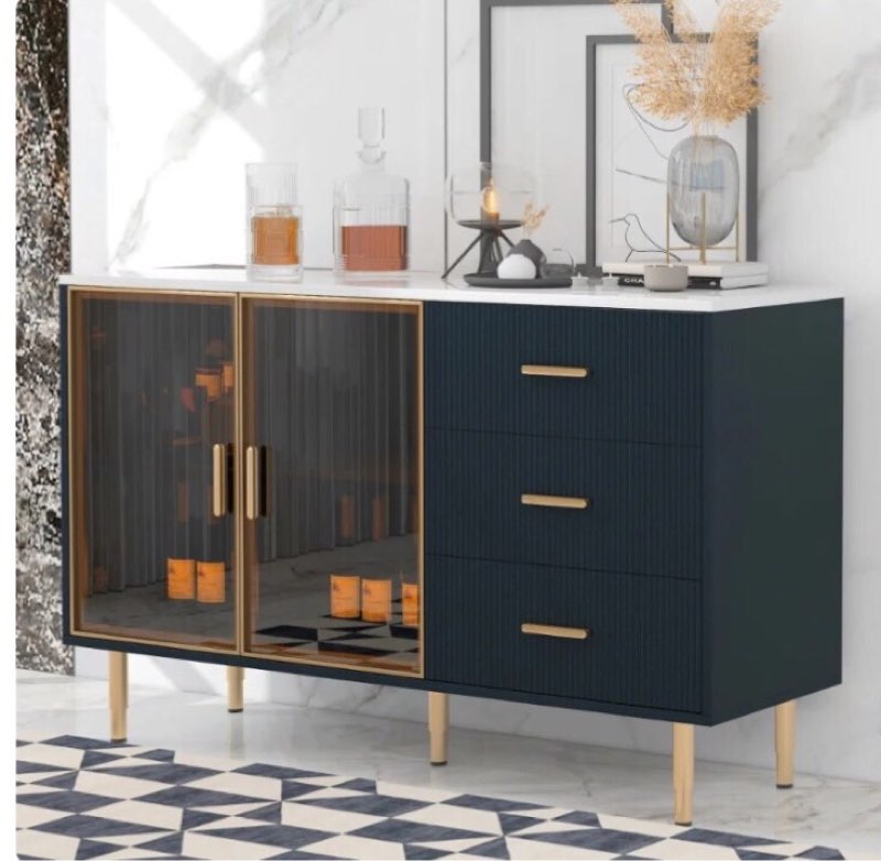 TREXM Modern Sideboard MDF Buffet Cabinet Marble Sticker (incomplete box 2/2)