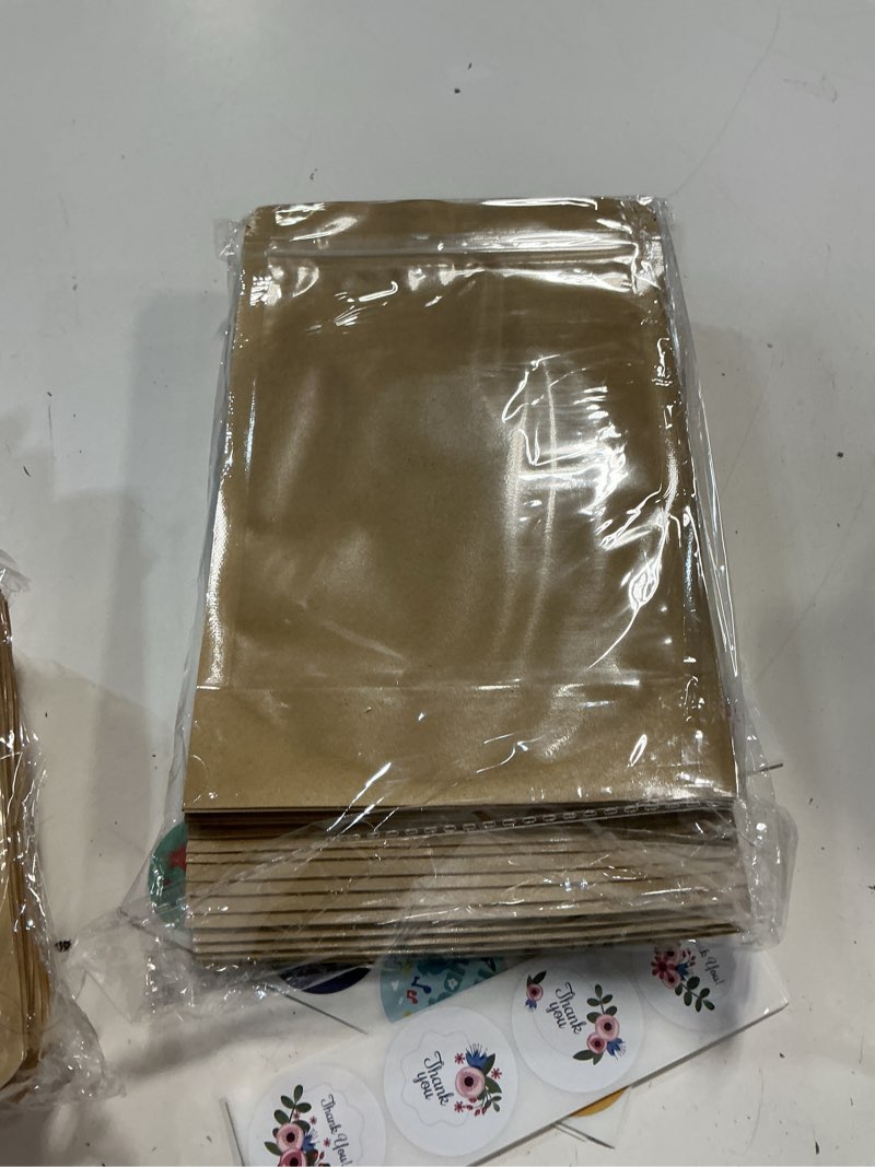 Condition photo showing Good Condition for firekylin 100 pcs stand up pouches,6.3" x 9.4" paper bags with window clear front pouches resealable zipper food storage brown 6.3" x 9.4" brown