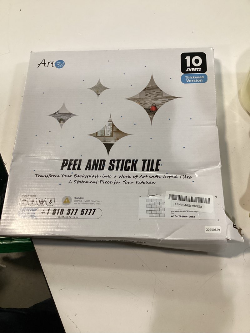 Condition photo showing New/Like New for Art3d Peel and Stick Backsplash for Kitchen White Subway (10 Tiles, Thicker Design) White With Black Grout