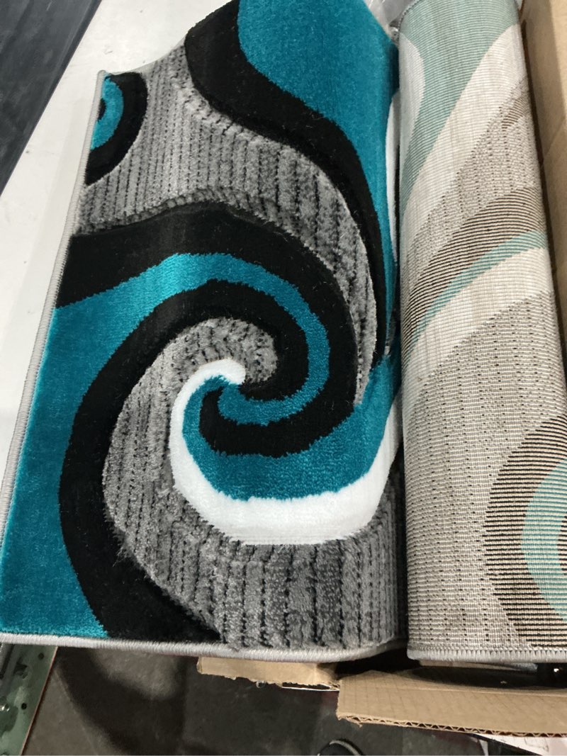 Condition photo showing Good Condition for (size unknown)masada rugs, sophia collection hand carved mat modern contemporary turquoise white grey black welcome mat, doormat, bathroom rug, kitchen mat, small space rug
