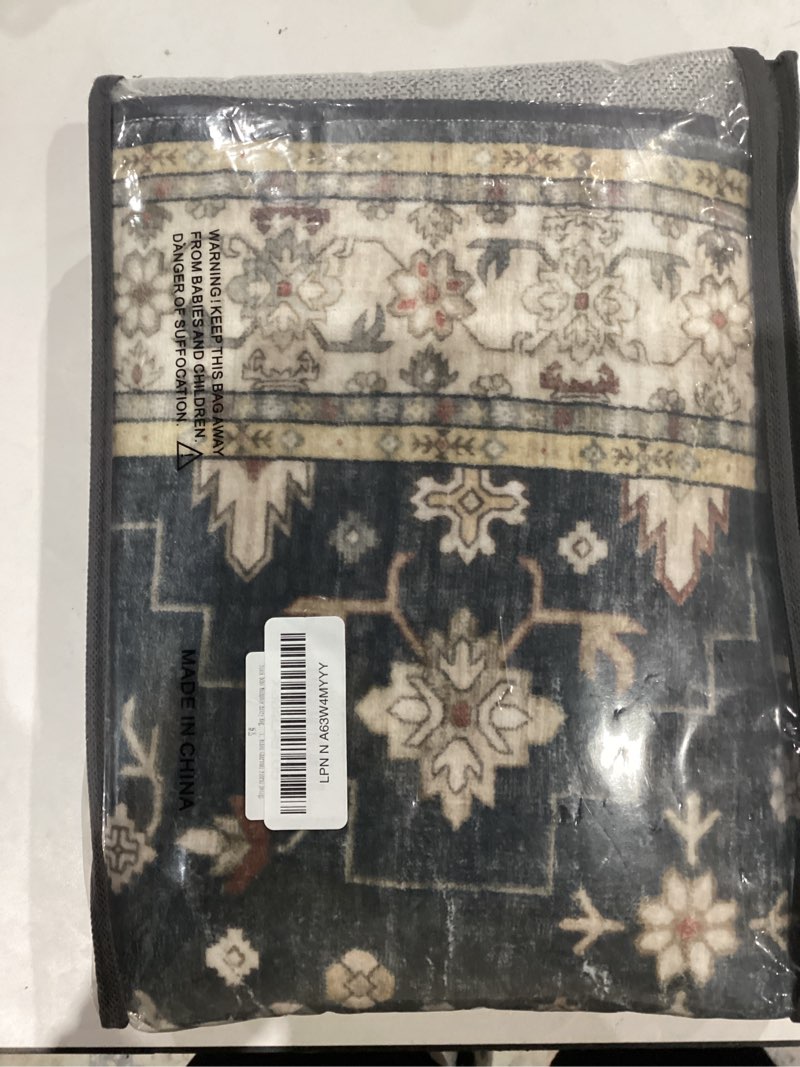 Condition photo showing Good Condition for Black Boho Washable Entry Rug, 3x4 Rugs for Entryway Kitchen Bathroom Door Mat Indoor Entrance, Non Slip Rubber Backing, Stain & Fade Resistant, Ashen Charcoal Floral Design 3' x 4' (Rectangular) Ashen / Multi
