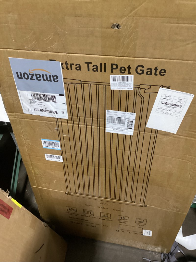 Condition photo showing Good Condition for qonimm 51.18" extra tall pet gate for cats dogs-29.6"-32.6" extra wide baby cat gate for stairs and doorways-1.37" ultra narrow spacing dog gate dog door with one-handed operation(29.6"-32.6") 29.6"-32.6" black