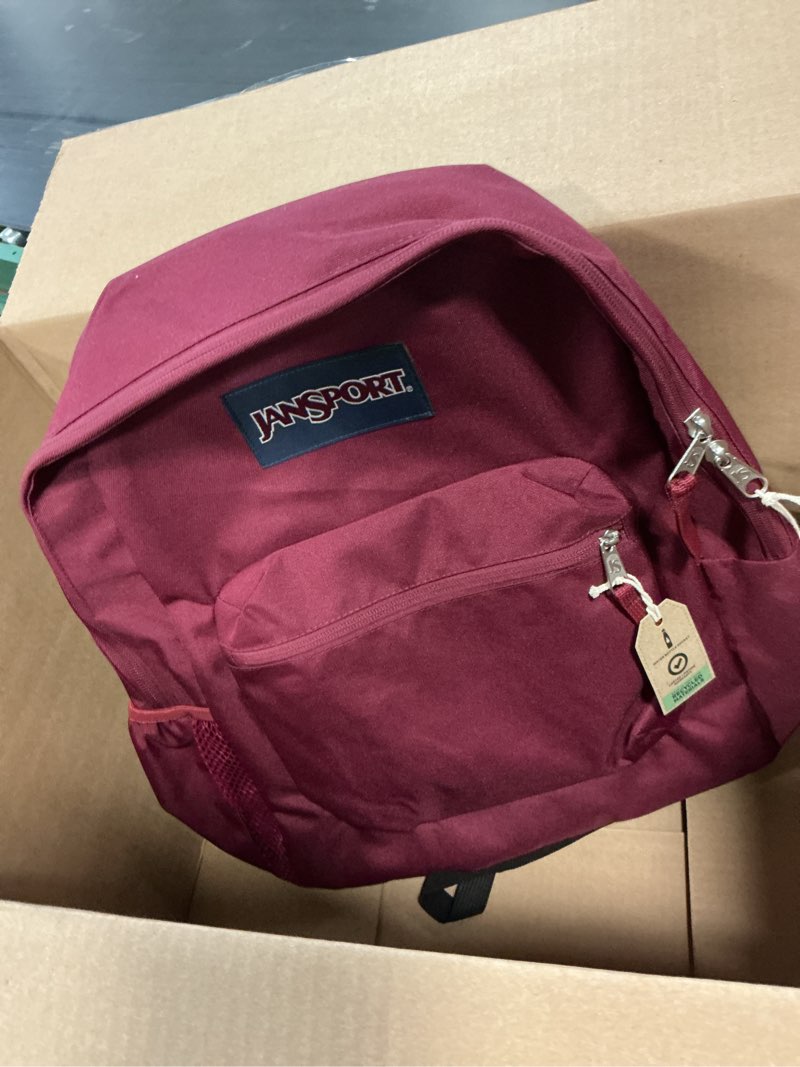 Condition photo showing Good Condition for jansport cross town backpack 17" x 12.5" x 6" - simple bag for everyone with 1 main compartment, front utility pocket - premium class accessories - russet red russet red one size