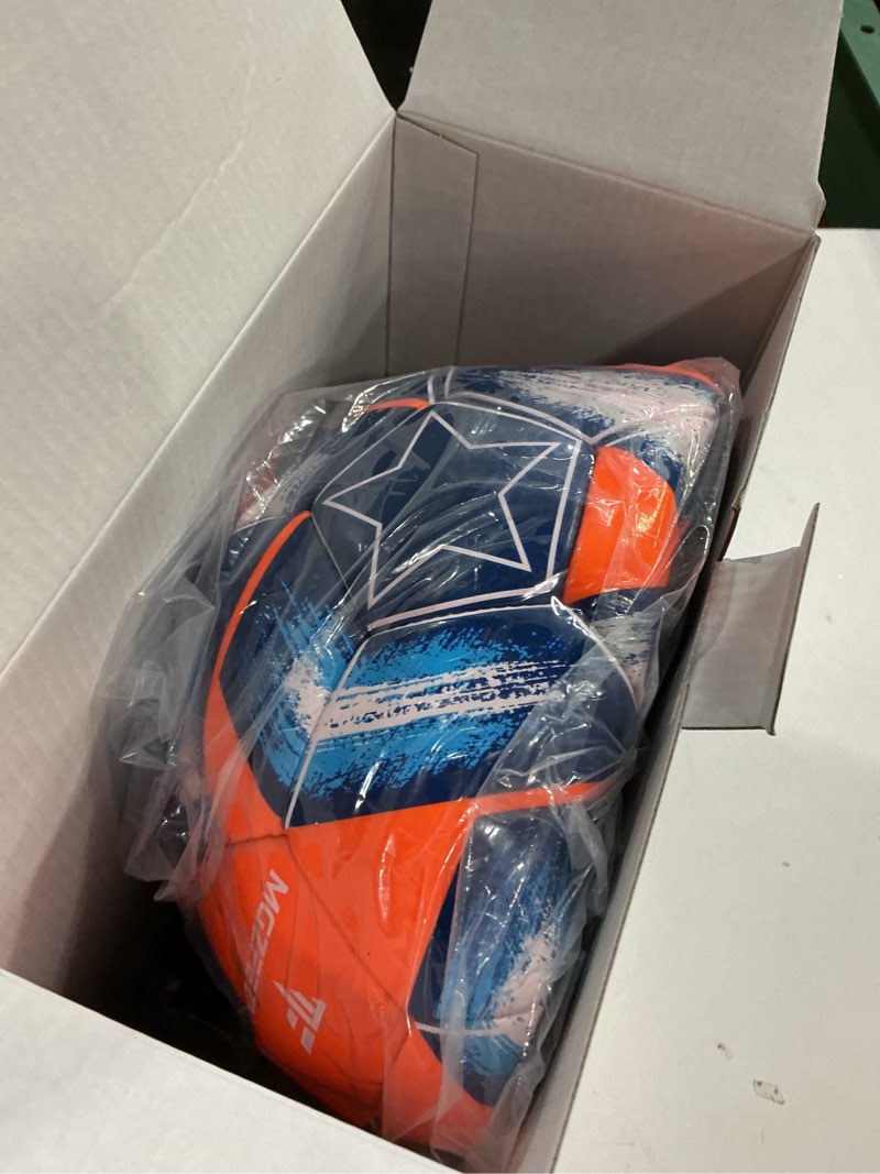 Condition photo showing New/Like New for Youth Soccer Ball Size 3/4/5, Kids Outdoor Play Game Training Practice Soccer Ball for Teen Boy Girl Indoor Outdoor with 1 Pump 1 Net Bag and 1 Gift Box Orange Size 5