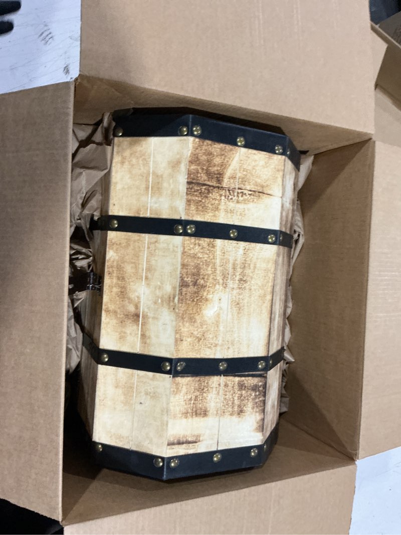 Condition photo showing Good Condition for vintiquewise wooden treasure chest trunk vintage-style storage box with leather straps brass rivets lion head ornaments & latch closure decorative accent and functional organizer for home décor, small