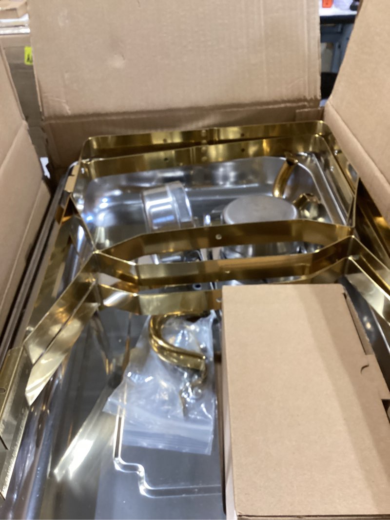 Condition photo showing Good Condition for 9.5qt chafing dishes for buffet 2 pack, warming trays for buffet, stainless steel buffet servers and warmers for party wedding family gathering- golden 2 pack - 9.5qt silver & gold