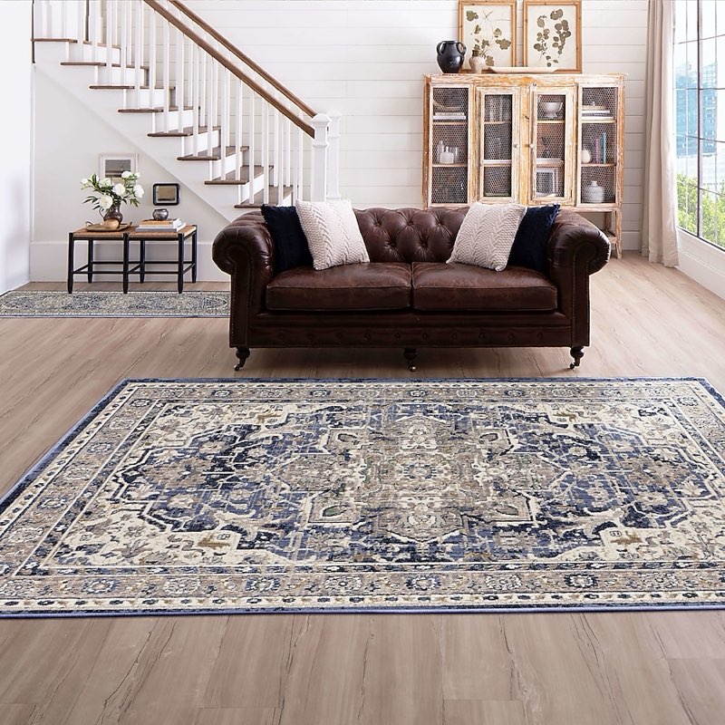 allen + roth Evelyn 8 X 10 (ft) Blue Indoor Geometric French Country