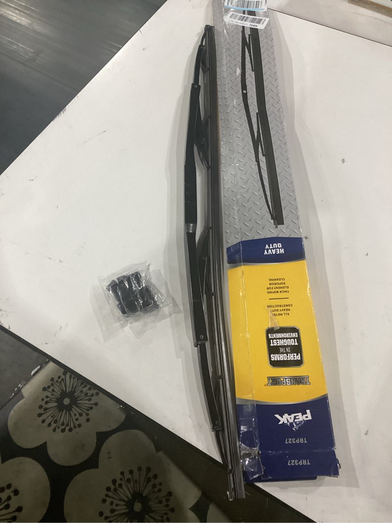 Condition photo showing Good Condition for peak transport heavy duty windshield wiper blade, durable metal wiper blade replacement for class 6-8 trucks, class a rv's, and transit buses with saddle wiper arm and 32" wide saddle blade
