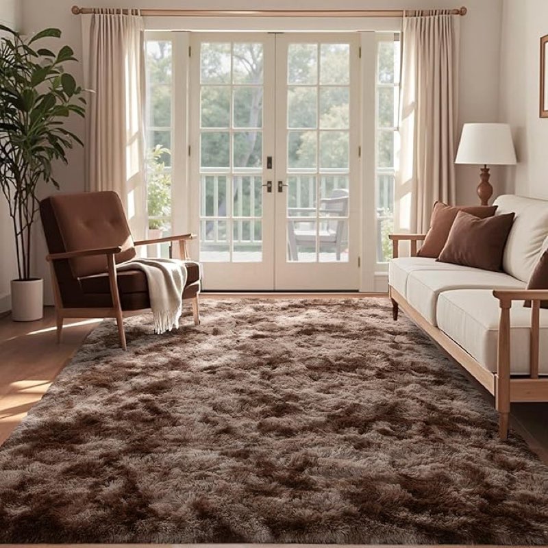 Alfombras de área para sala de estar, alfombra de felpa suave y esponjosa, de pelo alto, grande, moderna, antideslizante, para recámara, cuarto de  6 x 9bebé, decoración de hogar, recámara, estética, teñido
