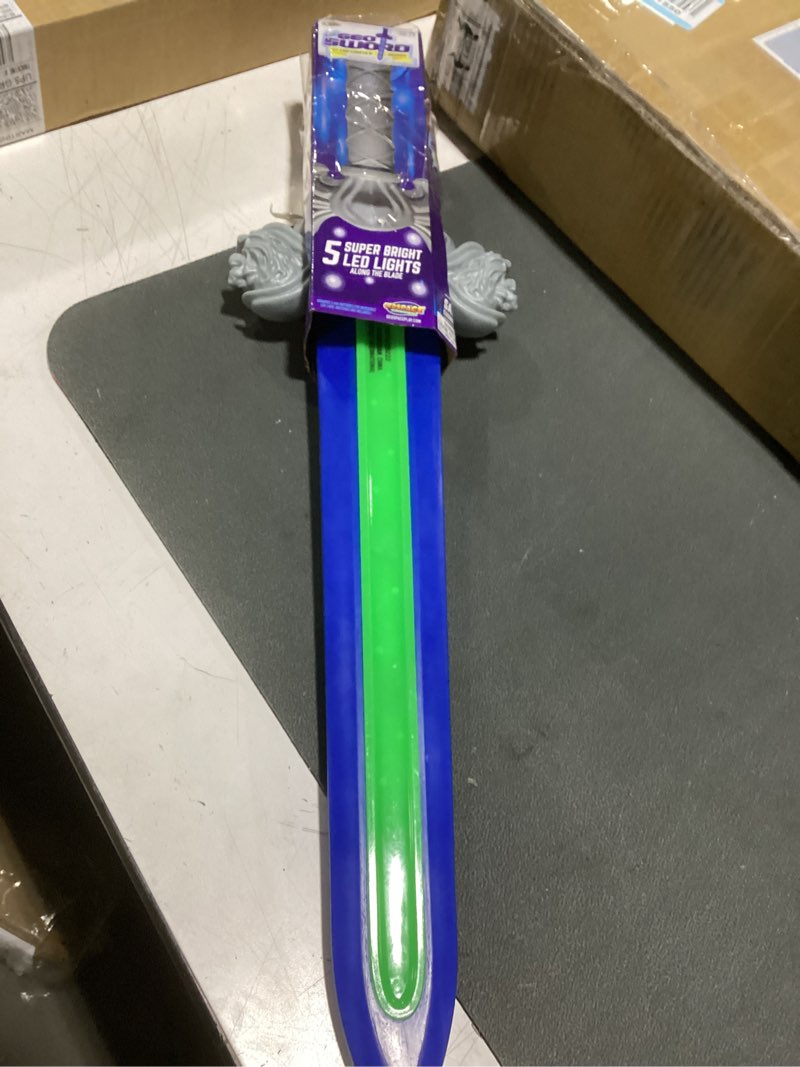 Condition photo showing As Is for geospace geosword soft and safe dueling sword with led lights & movement battle sounds, assorted colors (blue or red) single pack assorted