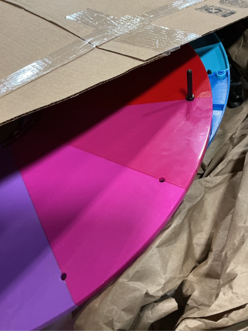 Condition photo showing As Is for GADFISH 24-inch Spinning Prize Wheel, Ajustable 37"-65" Height Spin Doodle Game Spinner, Storable Prize Wheel Spinner with Stand, Wheel of Fortune Game, 14 Colors