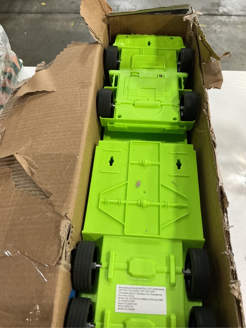 Condition photo showing Good Condition for carrier truck race track toddler toys, foldable 3 layer toddler track playset, dinosaur toy truck transport car carrier & 8 race cars, truck car kids toy gifts for age 3 4 5 6+ year old boys girls