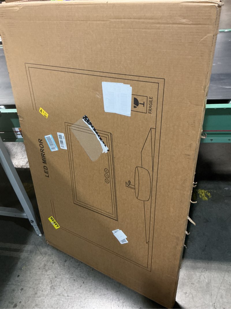 Condition photo showing New/Like New for 16x24 led bathroom mirror with lights, anti-fog, backlit + front lit, lighted bathroom vanity mirror for wall, memory function, dimmable, tempered glass, shatter-proof, etl listed 16"l x 24"w
