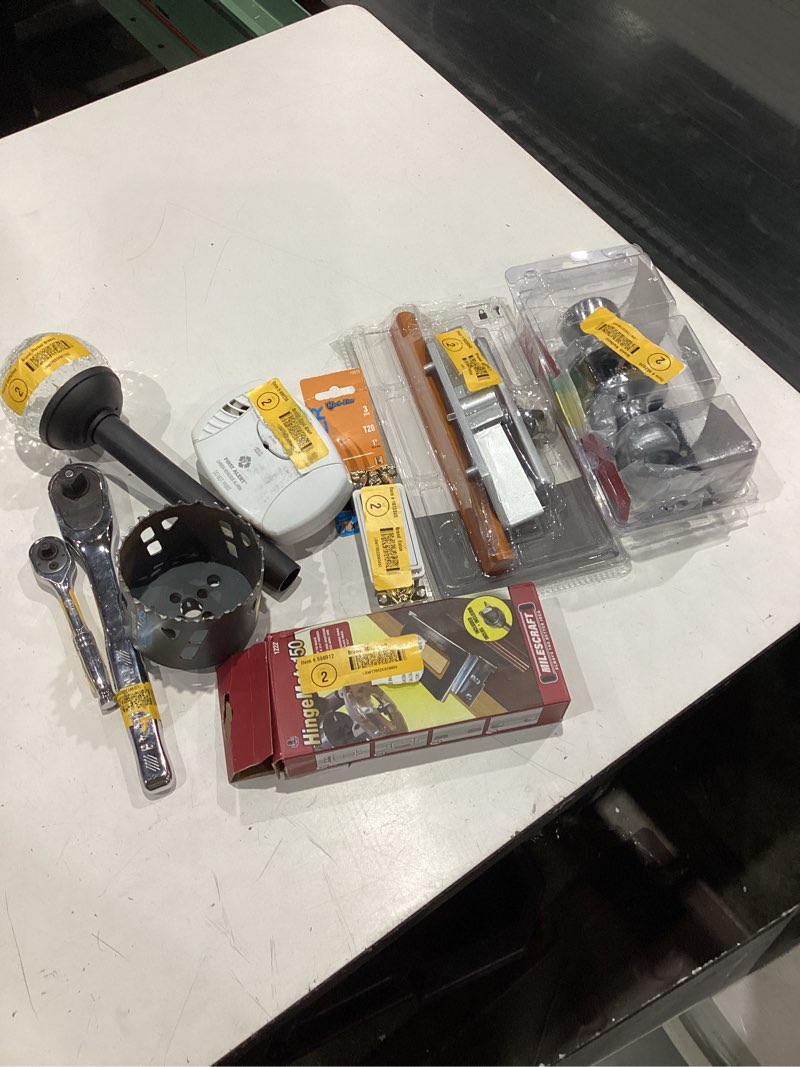 Condition photo showing As Is for assorted home improvement lot (small tools, screw, home accessories, etc.)