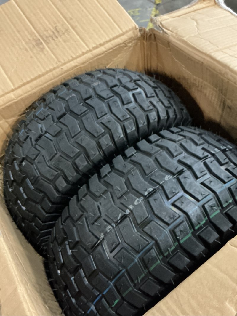 Condition photo showing New/Like New for 15x6.00-6 tubeless lawn mower tire and wheel with 3/4" bearing bore, with 5/8" bearing sleeves, for john deere mower, craftsman, husqvarna lawn tractor, 570 lbs capacity, 4 ply, 2 pack