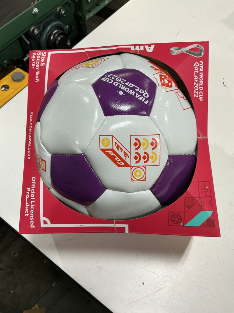 Condition photo showing Good Condition for fifa world cup qatar 2022 tournament soccer ball souvenir display, officially licensed futbol for yo