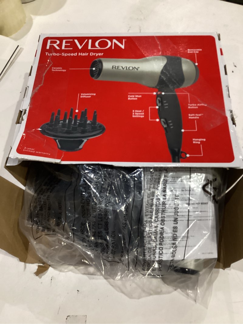 Condition photo showing As Is for REVLON Turbo Hair Dryer | 1875 Watts of Maximum Shine, Fast Dry (Silver) Grey 4.05x11.15x9.25 Inch (Pack of 1) HAIR DRYER