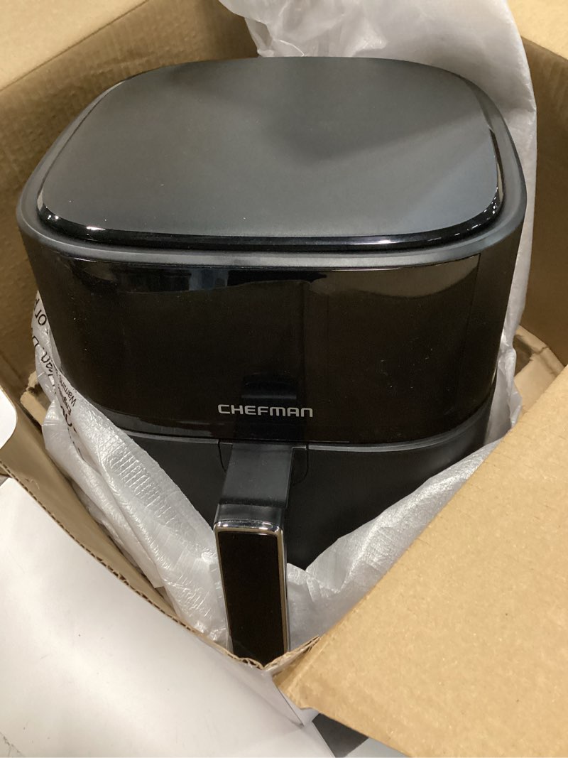 Condition photo showing Good Condition for Chefman Air Fryer – 6 QT Compact Airfryer for Quick & Easy Meals in Minutes, Features Hi-Fry Technology for Extra Crisp, Touchscreen Controls with 4 Presets, Nonstick & Dishwasher Safe Basket - Black Black 6 Quart