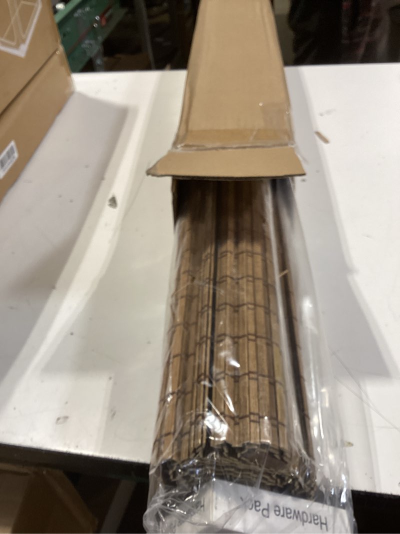Condition photo showing Good Condition for lazblinds cordless bamboo roman shades, privacy blinds for interior windows, room darkening roll up bamboo blinds for home & patio, 46.5" w x 48" h, highfield teak pricacy - highfield teak 46.5" w x 48" h