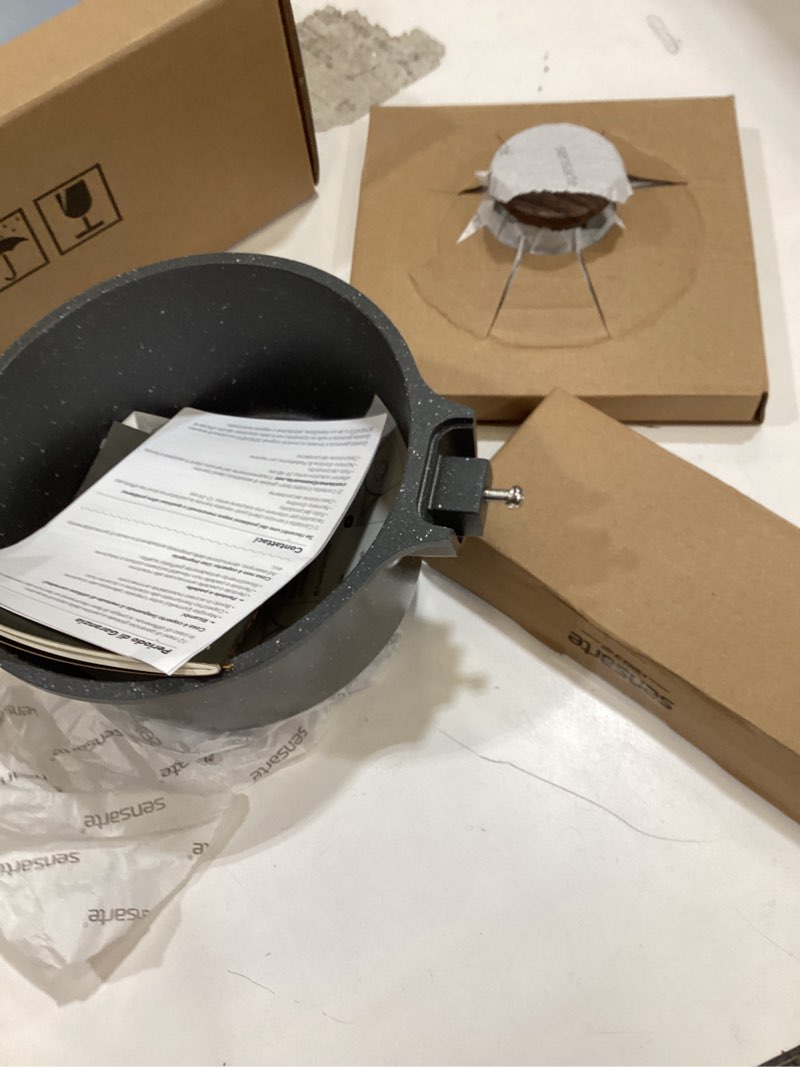 Condition photo showing Good Condition for sensarte nonstick saucepan with lid, 1.5 quarts small pot with swiss granite coating, stay-cool handle, multipurpose handy sauce pot small kitchen cooking pot, induction comptable, pfoa free gray granite 1.5 quarts