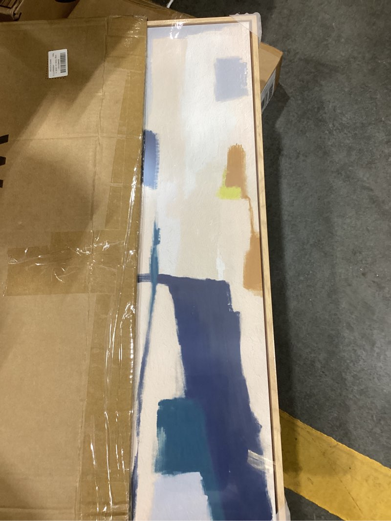 Condition photo showing Good Condition for large framed neutral abstract wall art, 2 piece beige and navy blue modern minimalist canvas prints paintings artwork for walls, colorful pictures for living room dining bedroom wall decor 20x30 in 20" w x 30" h x 2pcs modern shapes