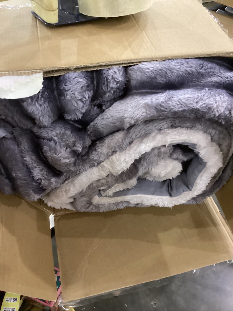 Condition photo showing As Is for Intelligent Design King Comforter Set, Plush Bedding, Microfiber Reverse, 3 Piece, Lightweight, Super Soft Ribbed Velvet Comforter 2 Shams, All Season Fluffy Bed Set, Avril, King/Cal King Grey Ombre