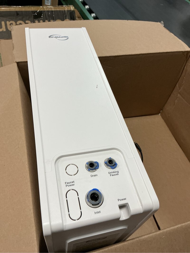 Condition photo showing As Is for ispring ro500ak-bn reverse osmosis water filter, nsf 58 certified, 500 gpd tankless under sink ro system, natural ph alkaline remineralization, 2:1 pure to drain ratio, brushed nickel faucet white + brushed nickel faucet nsf 500 gpd alkaline ro