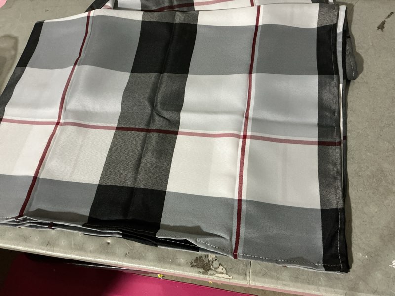 Condition photo showing As Is for melodieux rectangle plaid check tablecloth spill proof water wrinkle resistant table cover holiday party outdoor checkered tabletop decoration kitchen dining room, 60" x 120", black 60x120 inch black