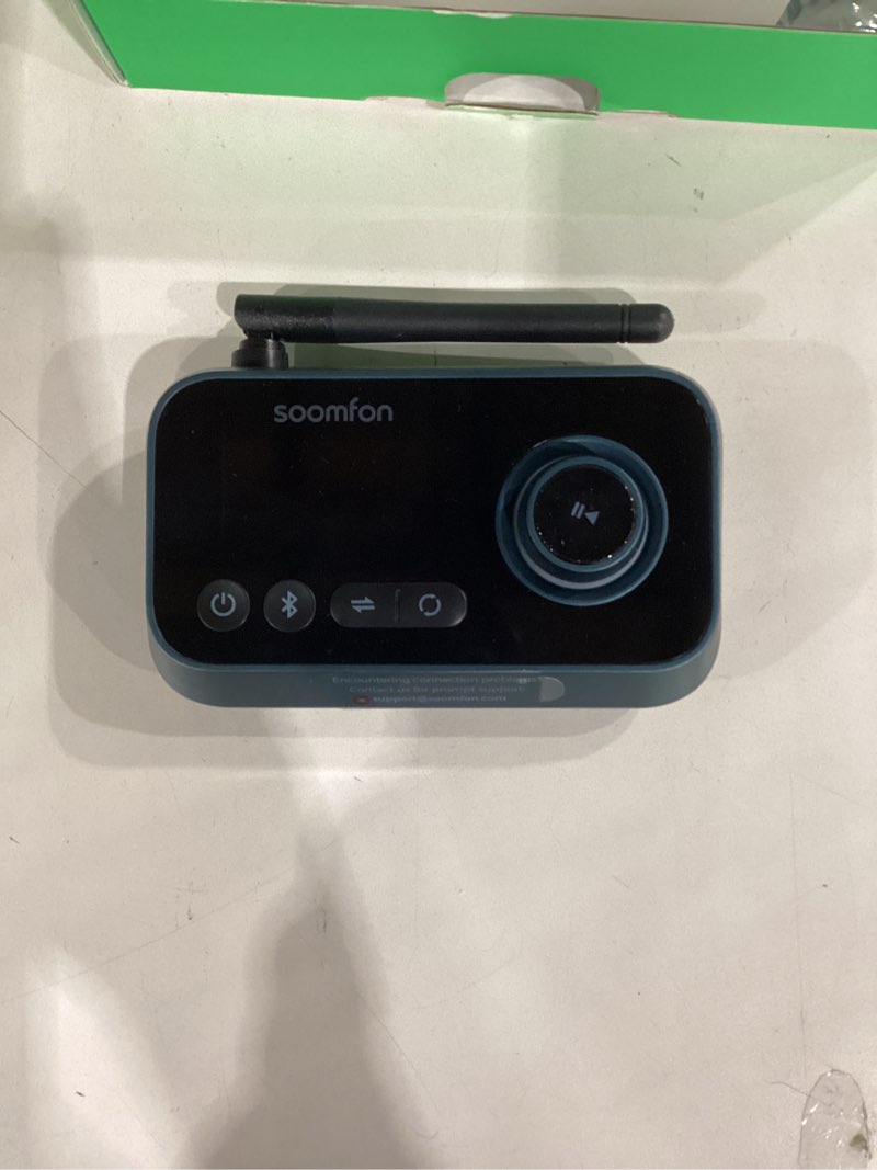 Condition photo showing Good Condition for soomfon bluetooth transmitter for tv 3-in-1 bluetooth 5.0 transmitter receiver for tv to 2 headphones with lcd display adjustable volume, optical aux rca bypass for home stereo speaker