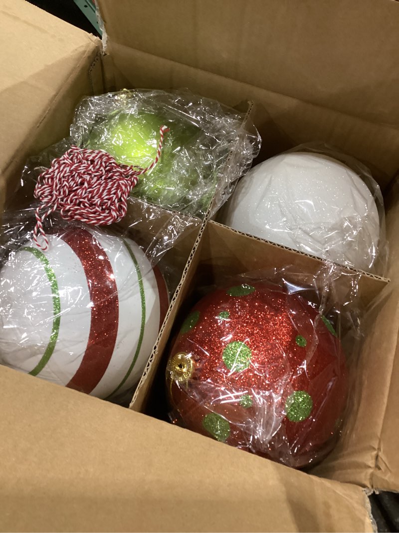 Condition photo showing New/Like New for 8 Pack Large Christmas Ornaments Ball 6 Inch Jumbo Big Balls Lime Green Red White Glitter Plastic Giant Oversized Christmas Ornament for Indoor Outdoor Xmas Tree Hanging Party Holiday Decor Bright Style