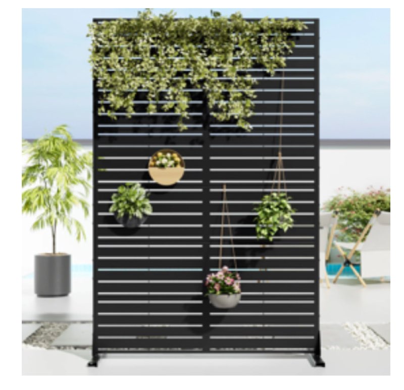 Privacy Metal Screen Fence Panel Horizontal Stripe Pattern Size: 72" H x 47" W, Color: Black
