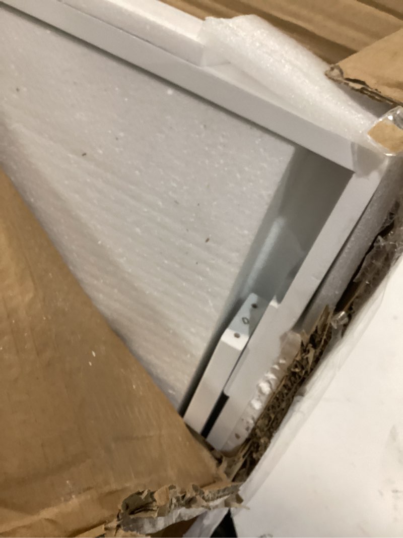 Condition photo showing As Is for Bamboo Wood Entryway Table 47.2" Console Table, Narrow Sofa Table with Support Beam for Entrance, Hallway, Living Room, Bedroom, Foyer(White) White CLASSIC