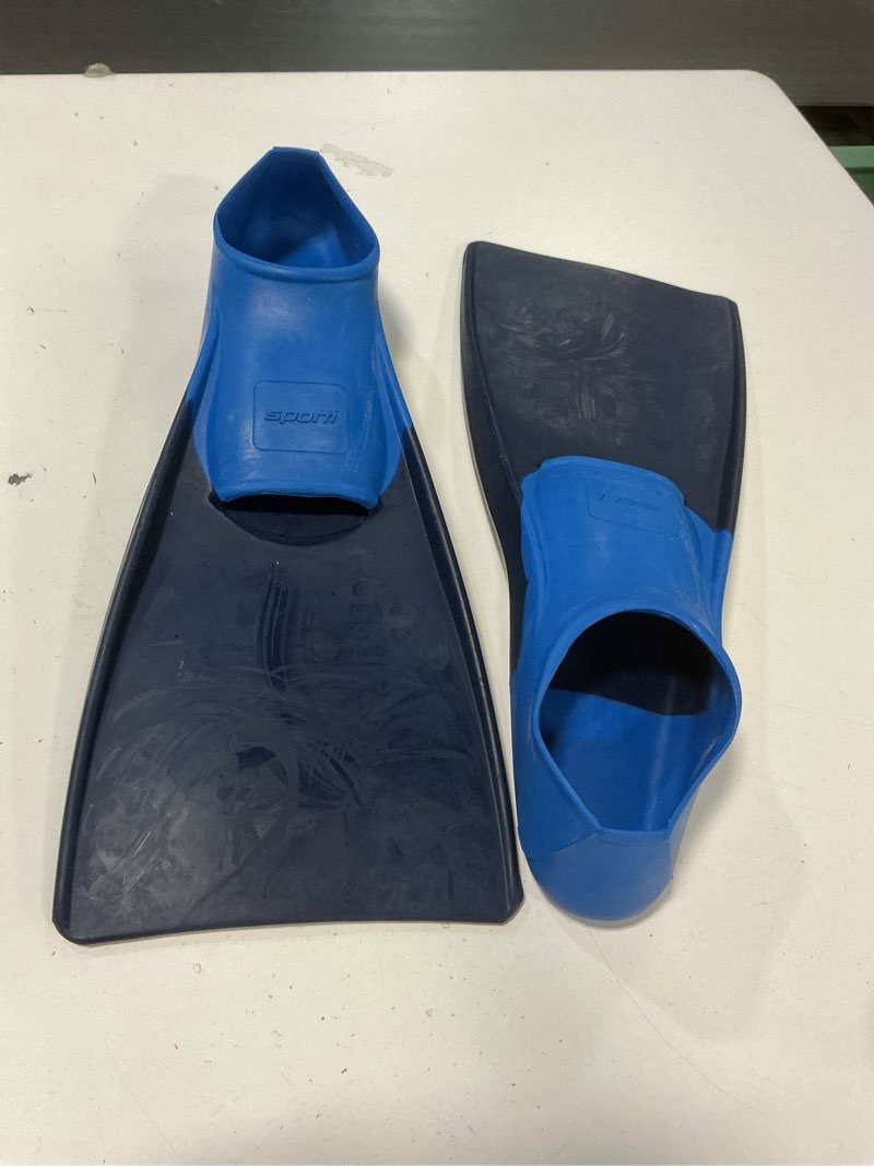 Condition photo showing As Is for Sporti Adult-Kids Swim Fins for Pool Lap Swimming - Long Floating Fins for Swimming & Snorkeling - Swim Flippers for Training M 9-10 / W 10-11 Navy-Blue