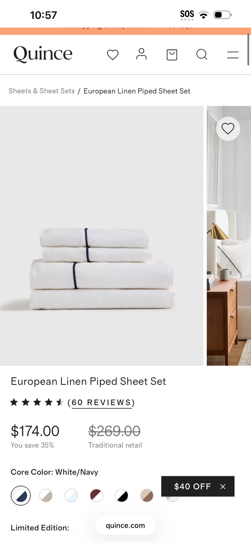 european linen piped sheet set, queen