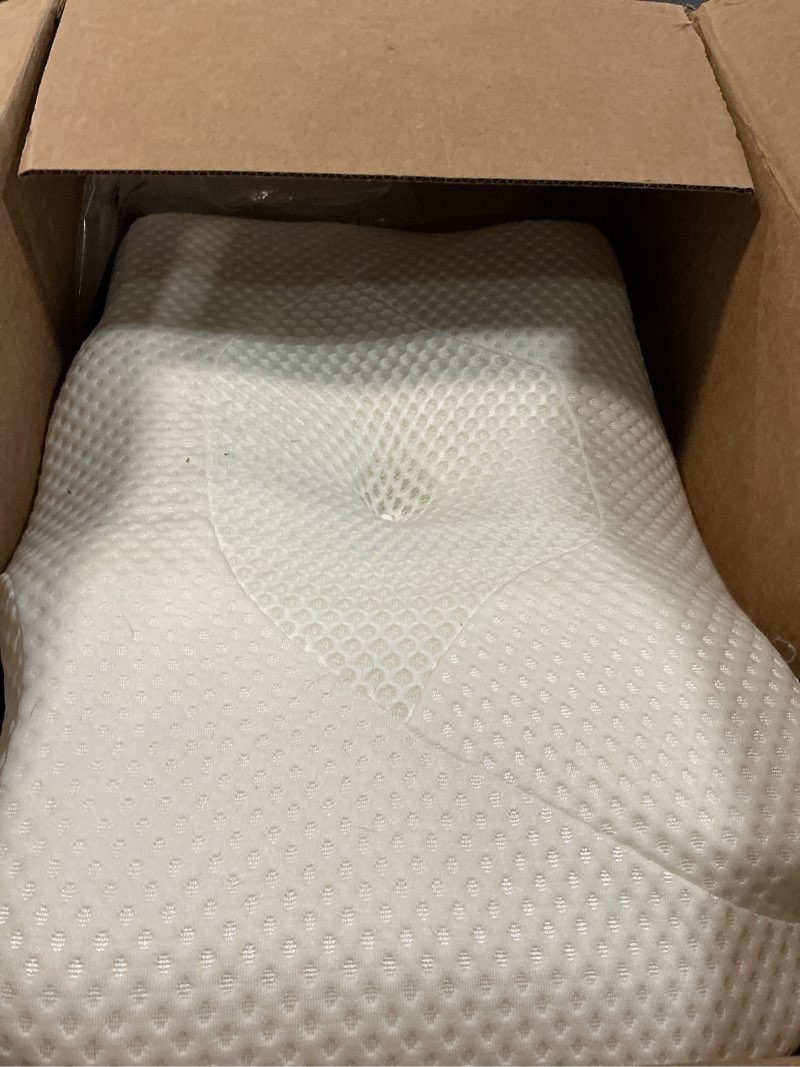 Condition photo showing As Is for osteo cervical pillow for neck pain relief, hollow design odorless memory foam pillows with cooling case, adjustable orthopedic bed pillow for sleeping, support for side back sleepers queen(25.5*16.5*5.2/4.1 inches) white