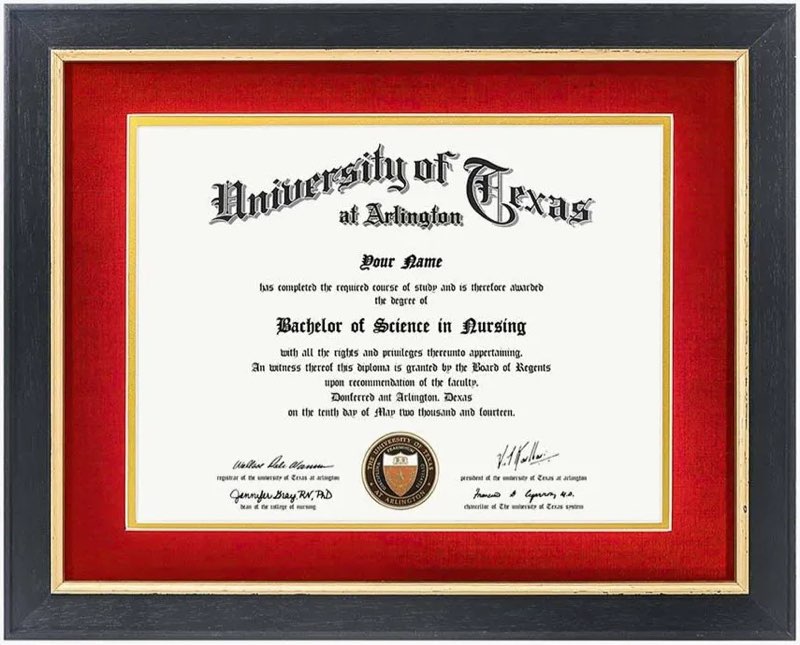 GMFrames 11x14 Diploma Degree Frame with Mat or Display 15x18 Certificates without Mat,Solid Wood,Cherry Finish with Intricate Black Rope Detail,UV Protection Acrylic