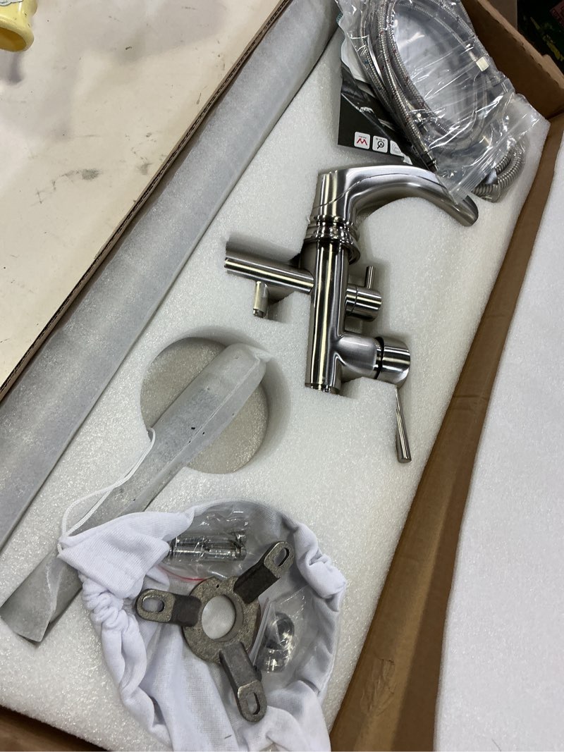 Condition photo showing Good Condition for Senlesen Bathroom Single Handle Freestanding Bathtub Faucet Floor Mounted Waterfall Tub Filler with Hand Shower Set Brushed Nickel Finished