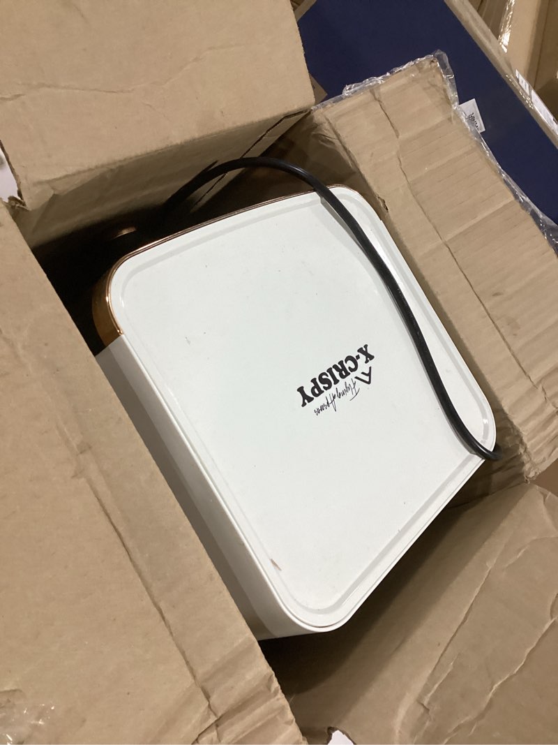 Condition photo showing As Is for APSARAS USA Air Fryer Glass, 5.2QT Convection Oven Glass Air Fryer Non Toxic, Transparent Fry Bowl | Cook Shrimp, Steak, Fries, Wings, Chicken & More | Precise Temperature Control & Time White and Gold