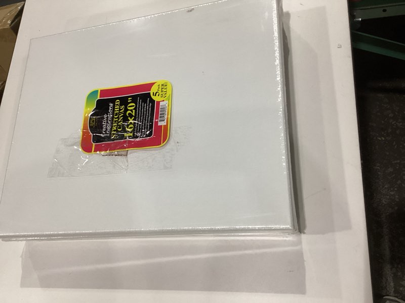 Condition photo showing Good Condition for Creative Inspirations Stretched Canvas Packs - Multipack Low Cost Stretched Canvas for Artists, Painting, Professionals, & More! - [5 Pack - 16x20] 16x20\", CANVAS DAMAGED