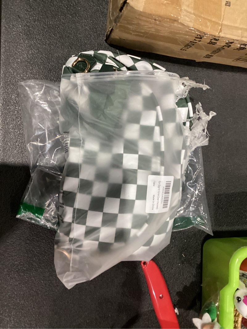 Condition photo showing As Is for Bum Bags for Women Checkered Crossbody Bag Large Nylon Belt Purse Fanny Packs, Bonus with a Extra Strap Green Checkered