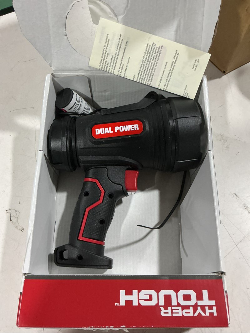 Condition photo showing As Is for hypertough dual power rechargeable spotlight, 2000 lumens, ideal for emergencies and power outages
