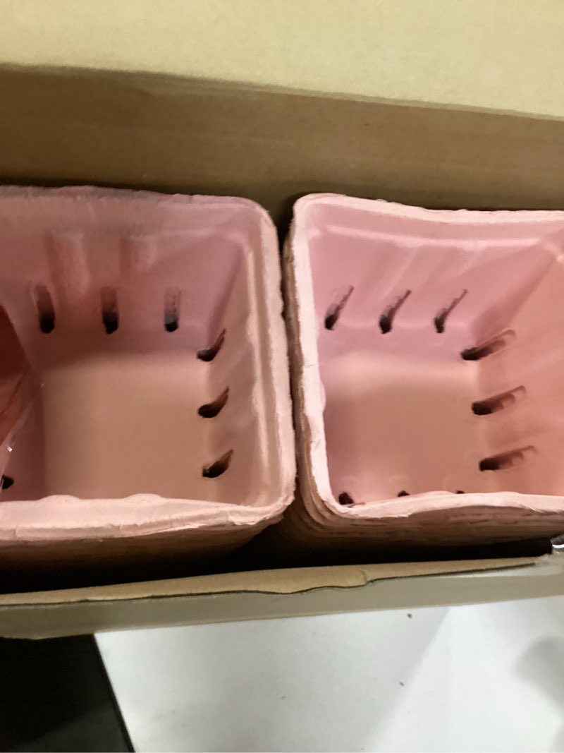 Condition photo showing Good Condition for amyhill 100 pack pink pulp fiber berry basket set include 100 strawberry fruit basket and 100 clear packaging bags with 100 tie strips small berry container for farmer market produce storage pint pink