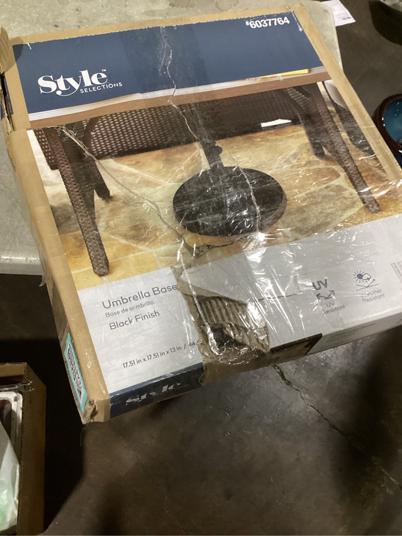 Condition photo showing Good Condition for possibly incomplete hardware.. style selections 22-lb black hdpe plastic patio umbrella base