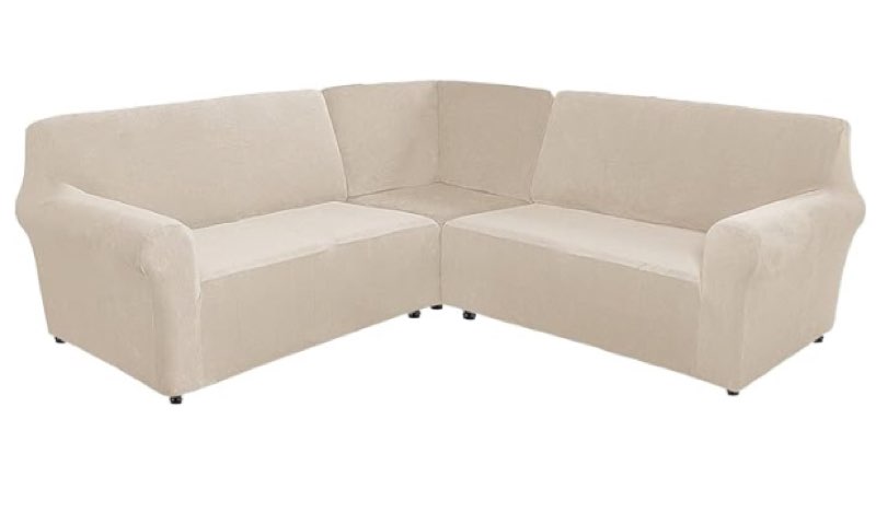Stretch Velvet 7 seat L Shape Sofa Cover IVORY