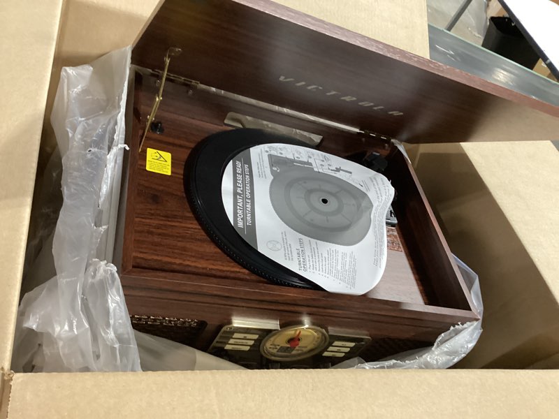 Condition photo showing Good Condition for victrola the quincy 6-in-1 bluetooth record player & multimedia center with built-in speakers – 3-speed turntable, cd & cassette player, fm radio, wireless music streaming (espresso) espresso record player