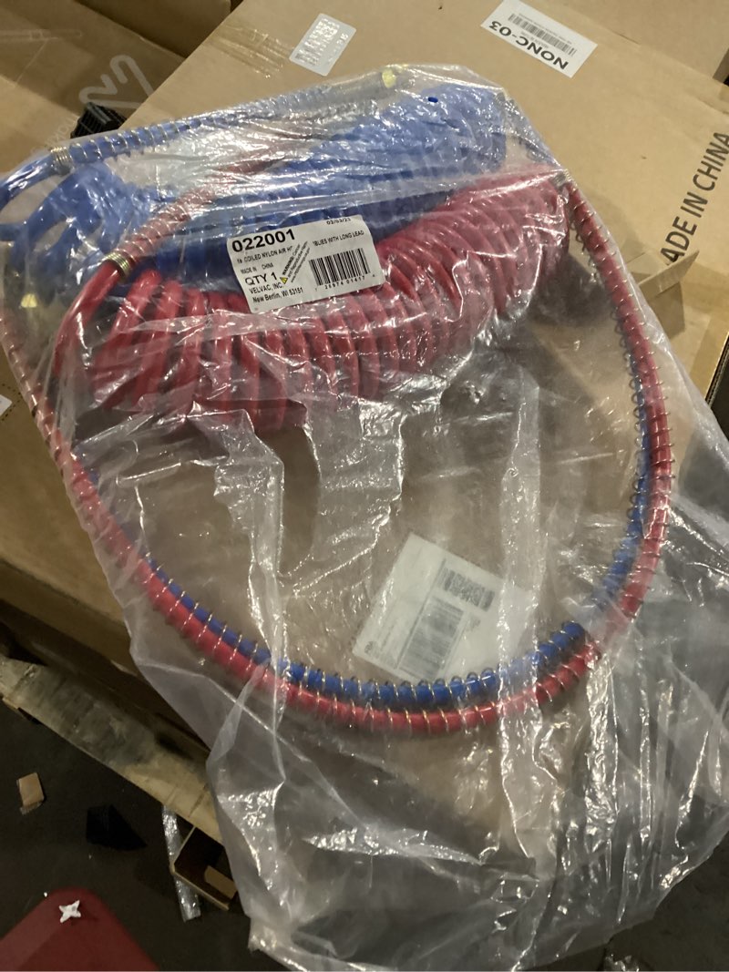 Condition photo showing New/Like New for Coiled Air Brake Hoses & 7 Way ABS Power Cable Assembly Kit for Semi Truck, Tractor & Trailer, 15" Long with 40" Lead Long Coiled Air Brake Hoses + Electric Cord