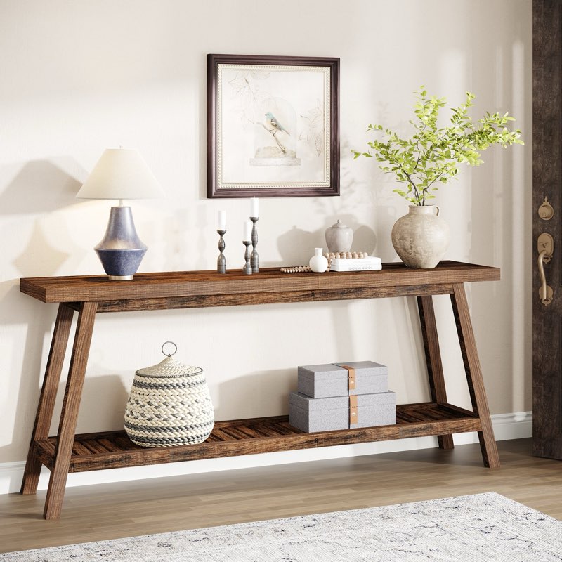 farmhouse console table, 70.9" entryway table 2-tier sofa table
