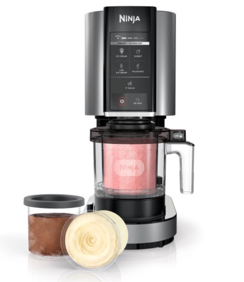 product used and incomplete, ninja creami ice cream, sorbet, milkshake maker + 3 creami pints, black
