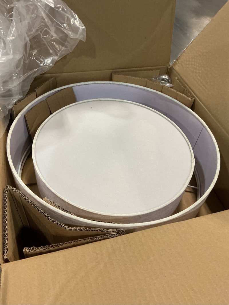 Condition photo showing Good Condition for 16.5'' Semi Flush Mount Ceiling Light, 3-Light Gold Ceiling Light Fixtures, Farmhouse Close to Ceiling Light with Linen Shade, Modern Drum Ceiling Light for Living Room/Hallway/Bedroom/Dining Room beige linen