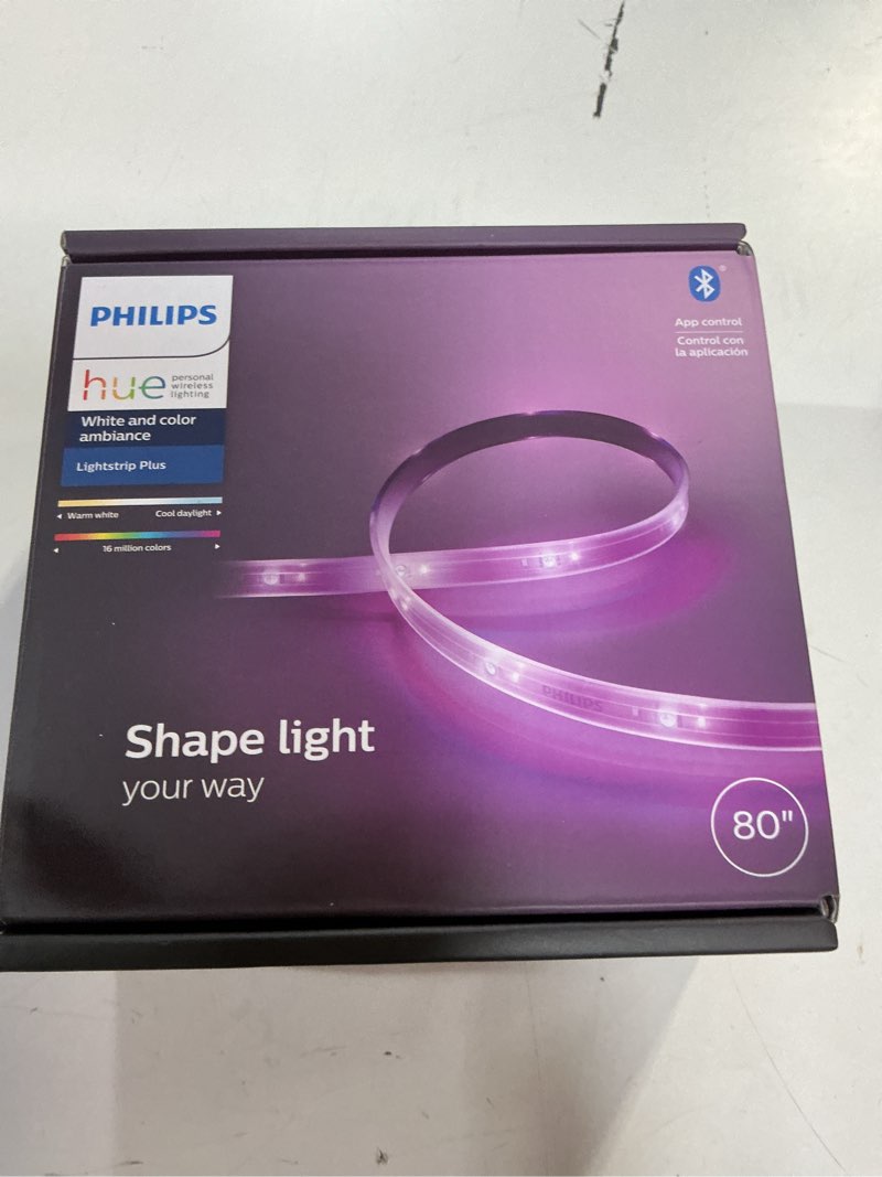Condition photo showing New/Like New for Philips Hue Bluetooth Smart Lightstrip Plus 2m/6ft Base Kit with Plug, (Voice Compatible with Amazon Alexa, Apple Homekit and Google Home), White Base (6ft) Base (6ft)